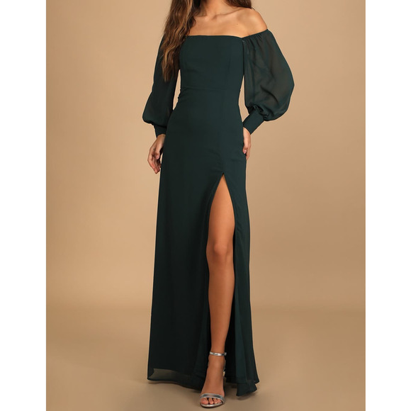 LULU'S 1X Plus Emerald Green Feel the Romance Off Shoulder Maxi Dress NEW B106 - Picture 1 of 9